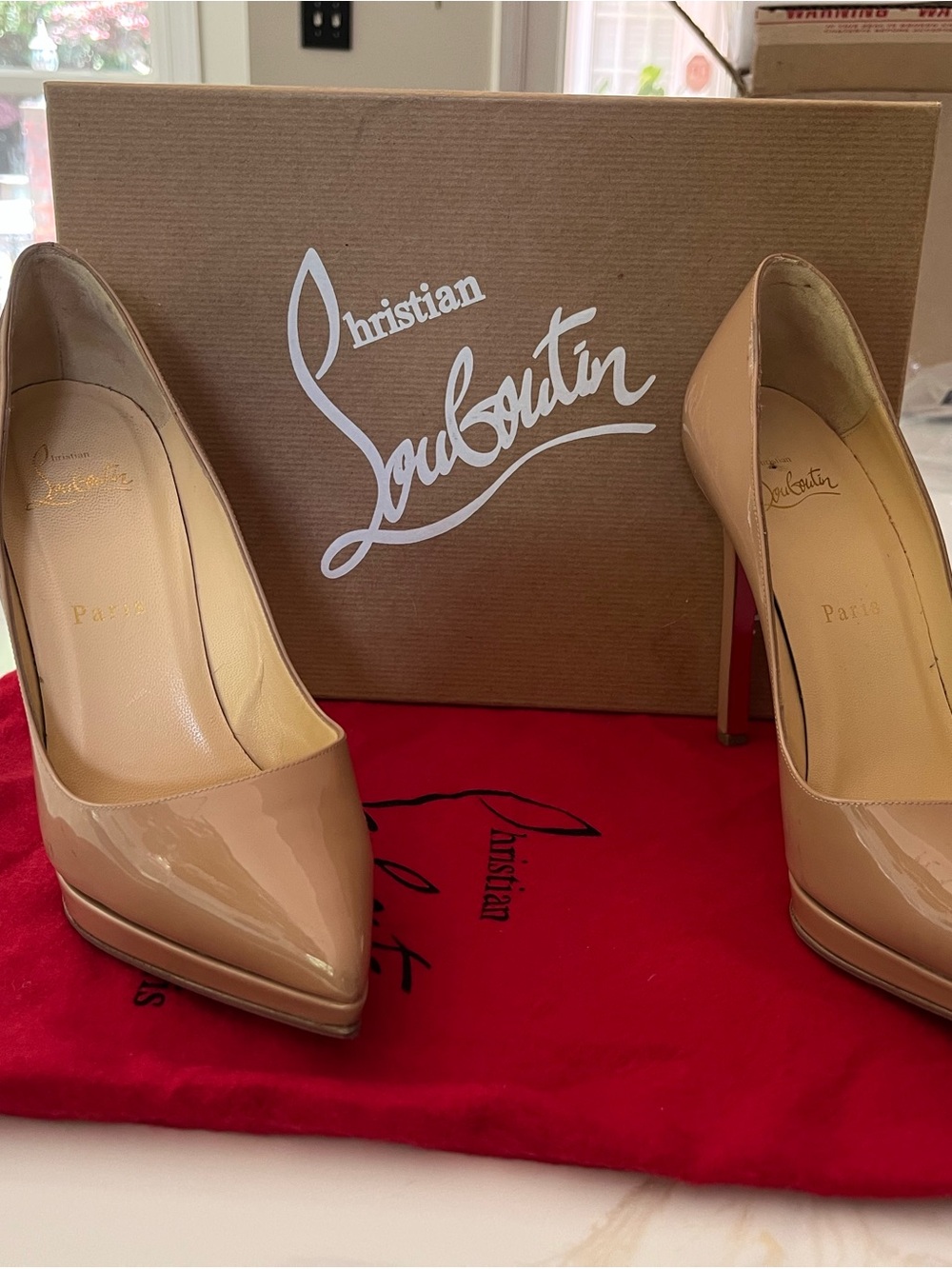 Christian Louboutin Nude Patent Leather Platform Pumps